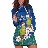 New Zealand Kakapo Christmas Hoodie Dress Owl Parrot Santa Sliver Fern Manuka - Blue - Polynesian Pride