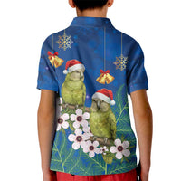 New Zealand Kakapo Christmas Kid Polo Shirt Owl Parrot Santa Sliver Fern Manuka - Blue - Polynesian Pride