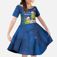 New Zealand Kakapo Christmas Kid Short Sleeve Dress Owl Parrot Santa Sliver Fern Manuka - Blue LT14 KID Blue - Polynesian Pride