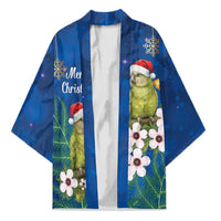 New Zealand Kakapo Christmas Kimono Owl Parrot Santa Sliver Fern Manuka - Blue - Polynesian Pride