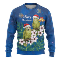 New Zealand Kakapo Christmas Ugly Christmas Sweater Owl Parrot Santa Sliver Fern Manuka - Blue - Polynesian Pride