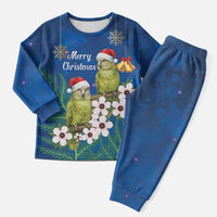 New Zealand Kakapo Christmas Pajama Set Owl Parrot Santa Sliver Fern Manuka - Blue - Polynesian Pride