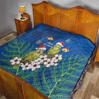 New Zealand Kakapo Christmas Quilt Owl Parrot Santa Sliver Fern Manuka - Blue - Polynesian Pride