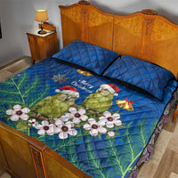 New Zealand Kakapo Christmas Quilt Bed Set Owl Parrot Santa Sliver Fern Manuka - Blue - Polynesian Pride