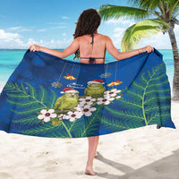 New Zealand Kakapo Christmas Sarong Owl Parrot Santa Sliver Fern Manuka - Blue - Polynesian Pride