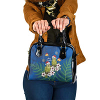 New Zealand Kakapo Christmas Shoulder Handbag Owl Parrot Santa Sliver Fern Manuka - Blue - Polynesian Pride