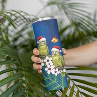 New Zealand Kakapo Christmas Skinny Tumbler Owl Parrot Santa Sliver Fern Manuka - Blue - Polynesian Pride