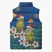 New Zealand Kakapo Christmas Sleeveless Puffer Jacket Owl Parrot Santa Sliver Fern Manuka - Blue - Polynesian Pride
