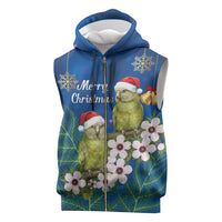New Zealand Kakapo Christmas Sleeveless Zip Hoodie Owl Parrot Santa Sliver Fern Manuka - Blue - Polynesian Pride