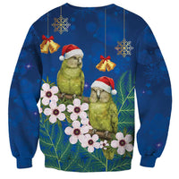 New Zealand Kakapo Christmas Sweatshirt Owl Parrot Santa Sliver Fern Manuka - Blue - Polynesian Pride
