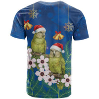 New Zealand Kakapo Christmas T Shirt Owl Parrot Santa Sliver Fern Manuka - Blue LT14 - Polynesian Pride