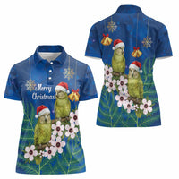 New Zealand Kakapo Christmas Women Polo Shirt Owl Parrot Santa Sliver Fern Manuka - Blue - Polynesian Pride