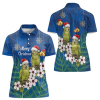 New Zealand Kakapo Christmas Women Polo Shirt Owl Parrot Santa Sliver Fern Manuka - Blue LT14 - Polynesian Pride