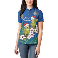 New Zealand Kakapo Christmas Women Polo Shirt Owl Parrot Santa Sliver Fern Manuka - Blue LT14 - Polynesian Pride