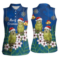 New Zealand Kakapo Christmas Women Sleeveless Polo Shirt Owl Parrot Santa Sliver Fern Manuka - Blue - Polynesian Pride