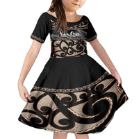 Kia Ora New Zealand Family Matching Puletasi Dress and Hawaiian Shirt Aotearoa Proud Maori With Silver Fern LT14 Daughter's Dress Black - Polynesian Pride