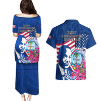 Guam Martin Luther King Jr Day Couples Matching Puletasi Dress and Hawaiian Shirt I Have A Dream Guahan Seal With Bougainvillea LT14 - Polynesian Pride