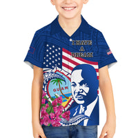 Guam Martin Luther King Jr Day Family Matching Tank Maxi Dress and Hawaiian Shirt I Have A Dream Guahan Seal With Bougainvillea LT14 Son's Shirt Blue - Polynesian Pride