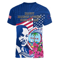 Guam Martin Luther King Jr Day Women V Neck T Shirt I Have A Dream Guahan Seal With Bougainvillea LT14 - Polynesian Pride
