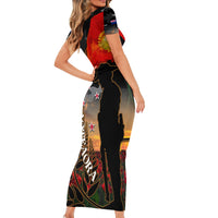 New Zealand ANZAC Day Short Sleeve Bodycon Dress Lest We Forget Silver Fern With Camouflage LT14 - Polynesian Pride
