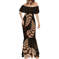 Brown New Zealand Paisley Silver Fern Mermaid Dress Aotearoa Maori LT14 - Polynesian Pride