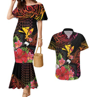 Hawaii Iwa Bird Couples Matching Mermaid Dress and Hawaiian Shirt Great Frigatebird Kanaka Tropical Hippie Style LT14 Black - Polynesian Pride