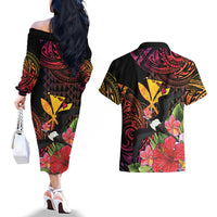 Hawaii Iwa Bird Couples Matching Off The Shoulder Long Sleeve Dress and Hawaiian Shirt Great Frigatebird Kanaka Tropical Hippie Style LT14 - Polynesian Pride