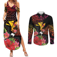 Hawaii Iwa Bird Couples Matching Summer Maxi Dress and Long Sleeve Button Shirt Great Frigatebird Kanaka Tropical Hippie Style - Polynesian Pride