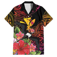 Hawaii Iwa Bird Family Matching Tank Maxi Dress and Hawaiian Shirt Great Frigatebird Kanaka Tropical Hippie Style LT14 Dad's Shirt - Short Sleeve Black - Polynesian Pride
