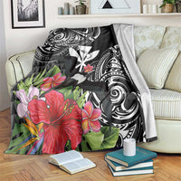 Hawaii Iwa Bird Blanket Great Frigatebird Kanaka Tropical Flowers LT14 Black - Polynesian Pride