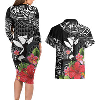 Hawaii Iwa Bird Couples Matching Long Sleeve Bodycon Dress and Hawaiian Shirt Great Frigatebird Kanaka Tropical Flowers LT14 - Polynesian Pride