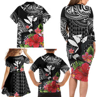 Hawaii Iwa Bird Family Matching Long Sleeve Bodycon Dress and Hawaiian Shirt Great Frigatebird Kanaka Tropical Flowers LT14 - Polynesian Pride