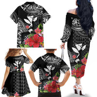 Hawaii Iwa Bird Family Matching Off The Shoulder Long Sleeve Dress and Hawaiian Shirt Great Frigatebird Kanaka Tropical Flowers LT14 - Polynesian Pride