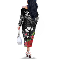 Hawaii Iwa Bird Family Matching Off The Shoulder Long Sleeve Dress and Hawaiian Shirt Great Frigatebird Kanaka Tropical Flowers LT14 - Polynesian Pride