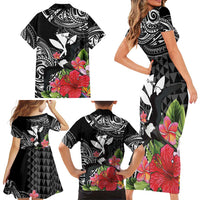 Hawaii Iwa Bird Family Matching Short Sleeve Bodycon Dress and Hawaiian Shirt Great Frigatebird Kanaka Tropical Flowers LT14 - Polynesian Pride