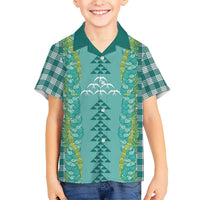 Teal Palaka Hawaii Iwa Bird Family Matching Off Shoulder Maxi Dress and Hawaiian Shirt Hawaiian Kakau Jade Vine Lei LT14 Son's Shirt Teal - Polynesian Pride