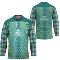 Teal Palaka Hawaii Iwa Bird Hockey Jersey Hawaiian Kakau Jade Vine Lei - Polynesian Pride