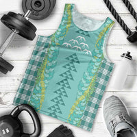 Teal Palaka Hawaii Iwa Bird Men Tank Top Hawaiian Kakau Jade Vine Lei - Polynesian Pride