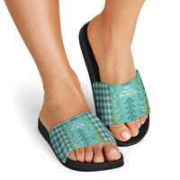 Teal Palaka Hawaii Iwa Bird Slide Sandals Hawaiian Kakau Jade Vine Lei - Polynesian Pride