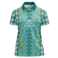 Teal Palaka Hawaii Iwa Bird Women Polo Shirt Hawaiian Kakau Jade Vine Lei - Polynesian Pride