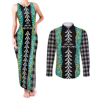 Black Palaka Hawaii Iwa Bird Couples Matching Tank Maxi Dress and Long Sleeve Button Shirt Hawaiian Kakau Jade Vine Lei LT14 Black - Polynesian Pride