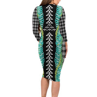 Black Palaka Hawaii Iwa Bird Family Matching Long Sleeve Bodycon Dress and Hawaiian Shirt Hawaiian Kakau Jade Vine Lei LT14 - Polynesian Pride