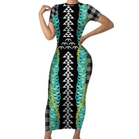 Black Palaka Hawaii Iwa Bird Family Matching Short Sleeve Bodycon Dress and Hawaiian Shirt Hawaiian Kakau Jade Vine Lei LT14 Mom's Dress Black - Polynesian Pride