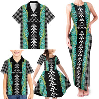Black Palaka Hawaii Iwa Bird Family Matching Tank Maxi Dress and Hawaiian Shirt Hawaiian Kakau Jade Vine Lei LT14 - Polynesian Pride