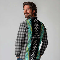 Black Palaka Hawaii Iwa Bird Long Sleeve Polo Shirt Hawaiian Kakau Jade Vine Lei - Polynesian Pride