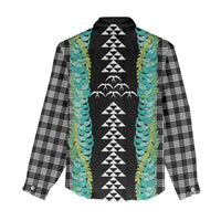 Black Palaka Hawaii Iwa Bird Women Casual Shirt Hawaiian Kakau Jade Vine Lei - Polynesian Pride