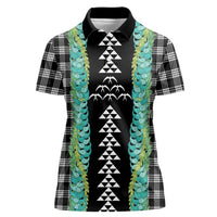 Black Palaka Hawaii Iwa Bird Women Polo Shirt Hawaiian Kakau Jade Vine Lei - Polynesian Pride
