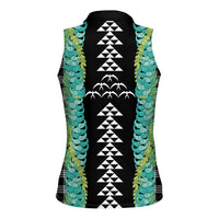 Black Palaka Hawaii Iwa Bird Women Sleeveless Polo Shirt Hawaiian Kakau Jade Vine Lei LT14 - Polynesian Pride