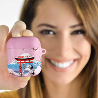 Japanese Torii Gate Cranes Personalised AirPods Case Fuji Mount Sakura Seigaiha Pattern