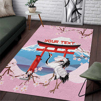Japanese Torii Gate Cranes Personalised Area Rug Fuji Mount Sakura Seigaiha Pattern LT14 Pink - Polynesian Pride